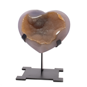 View of Druze Heart On Custom Aztec Post Stand With Dusty Orange Druze & Purple Agate