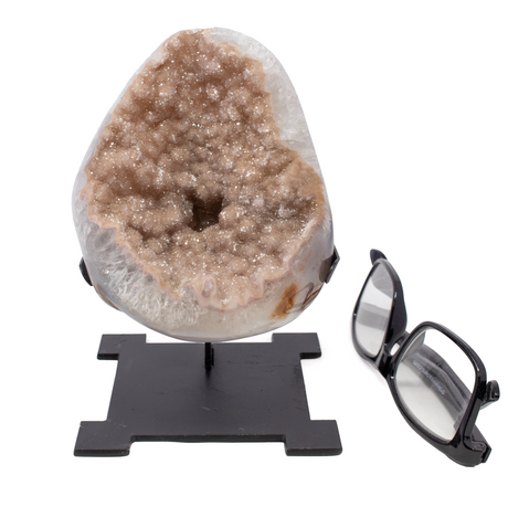 View of Druze Specimen on Custom Aztec Post Stand with Bubblegum Pink Druze