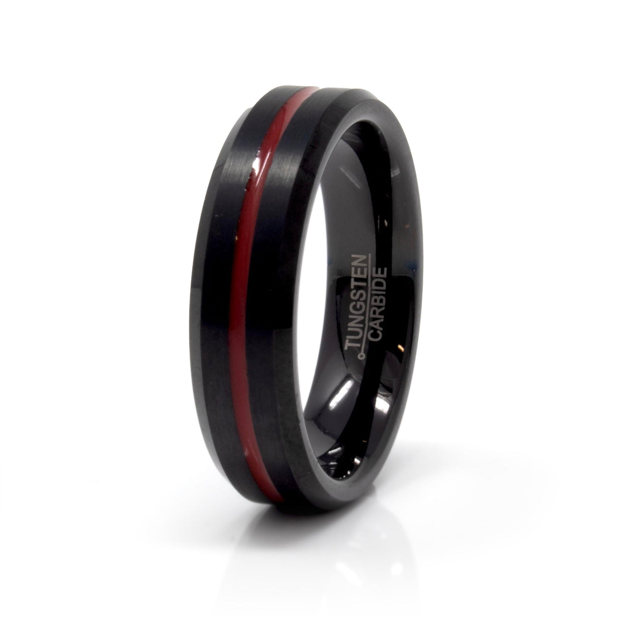 6mm Tungsten Ring with Red Grooved Center