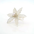View of Freshwater Pearl Lily Ring - Pearl Center With Raised Scalloped Silver Bezel With Dainty Cross Hatch Silver Wire Filled Petals Sz7