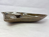 Triangular Ammonite & Orthoceras Fossil Bowl in Brown Seabed with Ammonite Feature