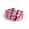 Pink Opal Ring - Curved Inlay Band with Pink Czs & Rose Gold Overlay