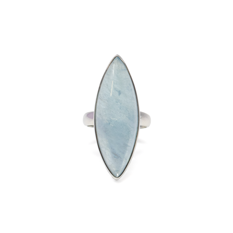 View of Aquamarine Ring - Narrow Sharp Oval Cabochon With Simple Silver Bezel & Band Sz6