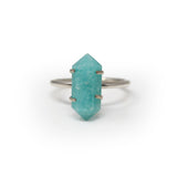 Amazonite Ring with Prong Set Double Terminated Point