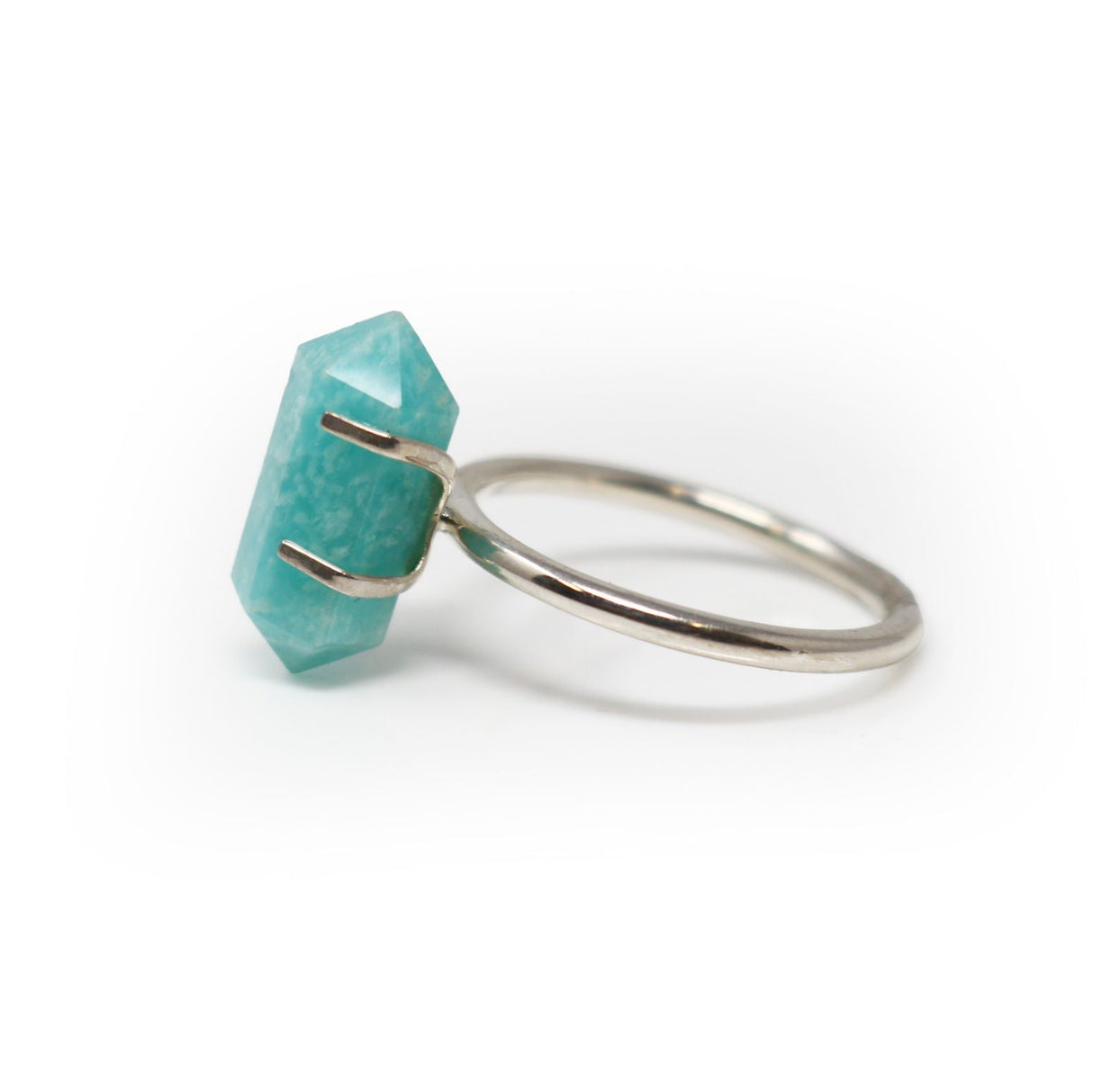 Amazonite Ring with Prong Set Double Terminated Point