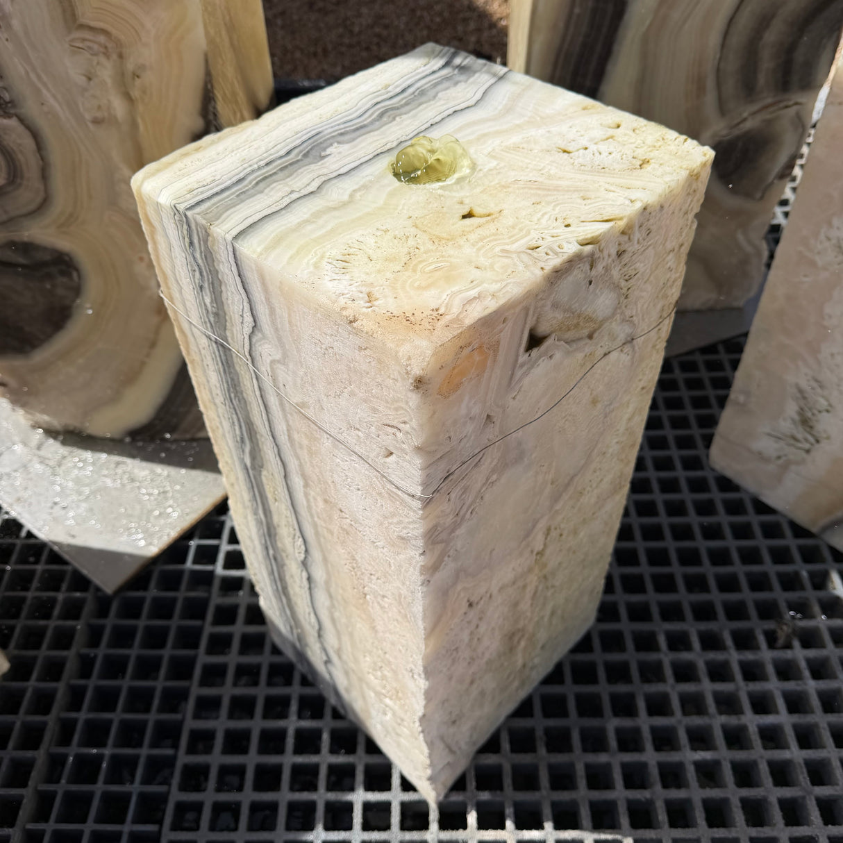 Zebra Fossil Onyx Fountain - Block With Amber Layer