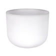 10-inch frosted white quartz singing bowl, F note, on a white background.