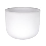 10-inch frosted white quartz singing bowl, F note, on a white background.