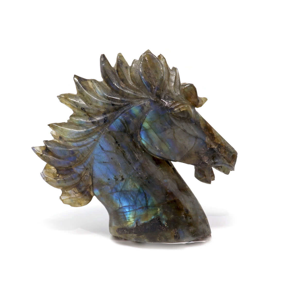 Labradorite Carving - Horse Head Medium with Blue Flash