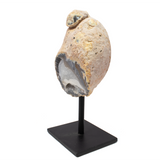 Druze Geode On Post Stand - Grayish Blue Agate Ring With Quartz Druze Center