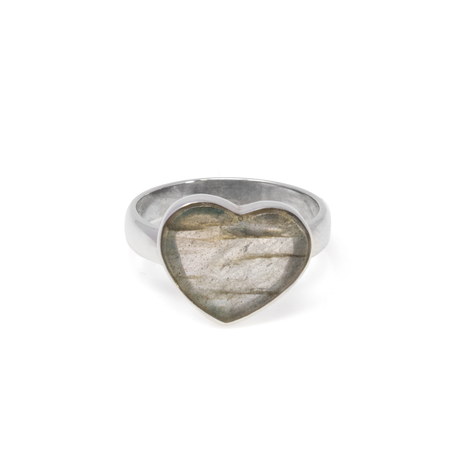 View of Labradorite Ring - Flat Cut Heart With Simple Silver Bezel Sz6