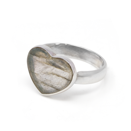 View of Labradorite Ring - Flat Cut Heart With Simple Silver Bezel Sz6