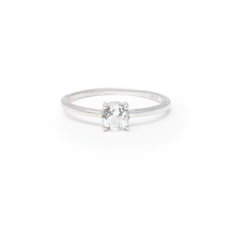 View of White Topaz Ring - Dainty Faceted Round - Prong Set Sz8