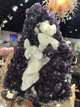 Amethyst Plaque With Sharp Calcite-Cluster Center On Stand