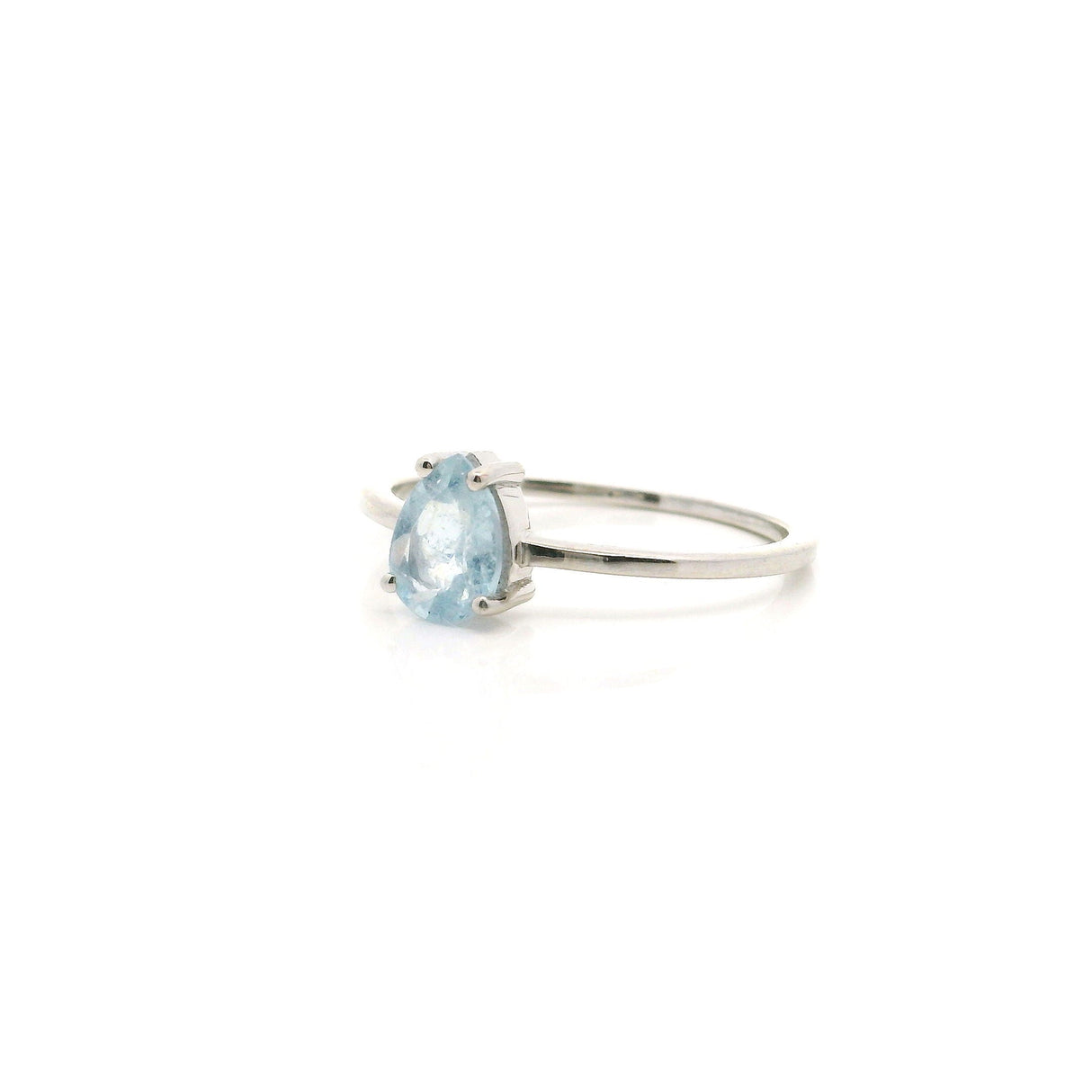 Aquamarine Ring - Faceted Pear Prong Set in Simple 925 Sterling Silver sz8
