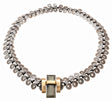 View of Faceted Zultanite Necklace - Emerald Cut Rectangle With Gold Vermeil Bezel On Sterling Silver Hittite Swirl Chain