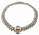 View of Faceted Zultanite Necklace - Emerald Cut Rectangle With Gold Vermeil Bezel On Sterling Silver Hittite Swirl Chain