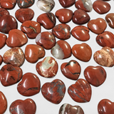 Rare Earth Gallery 25mm brecciated red jasper heart stones with unique mineral patterns and polished finish