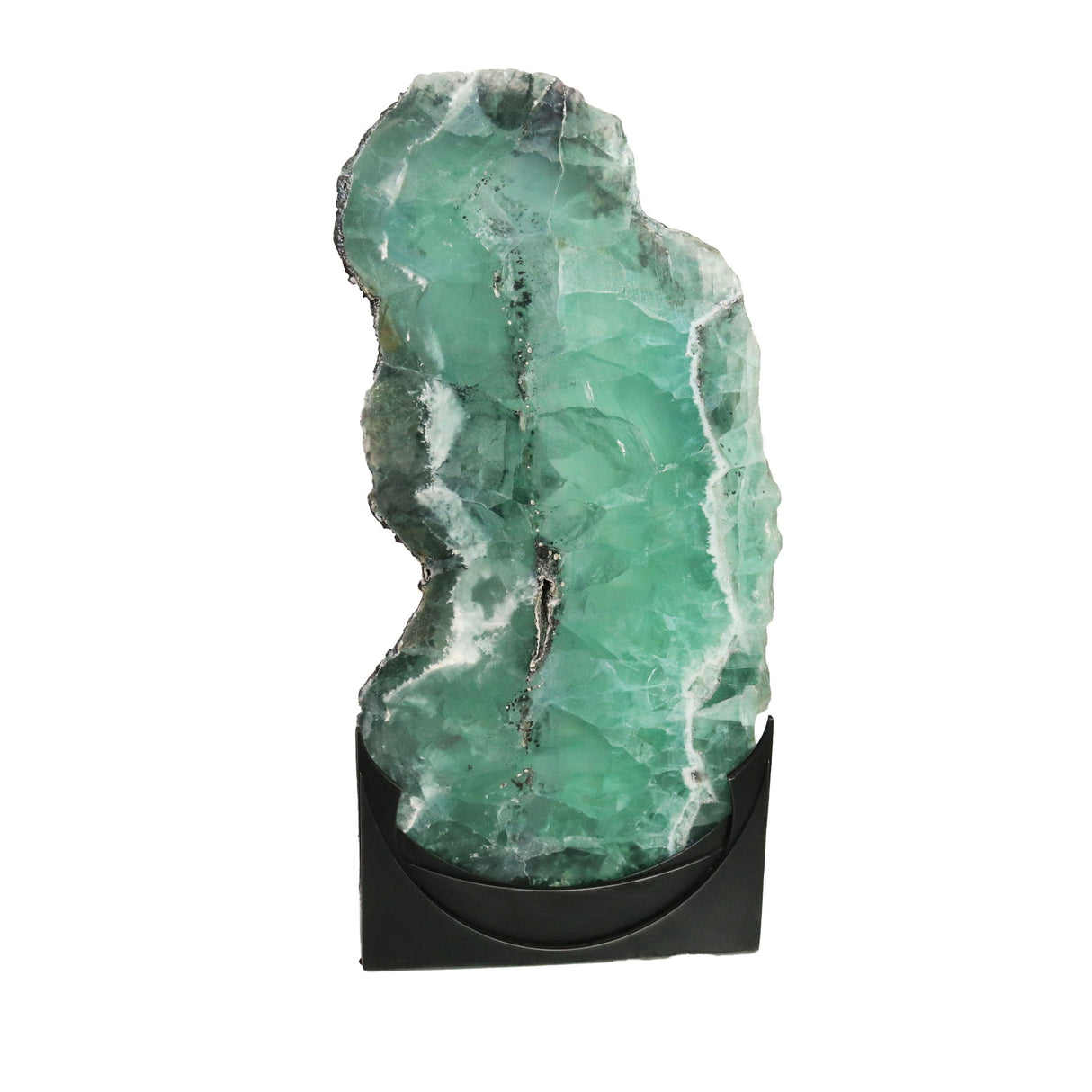 View of Rainbow Fluorite Slice In Custom Table Luminary