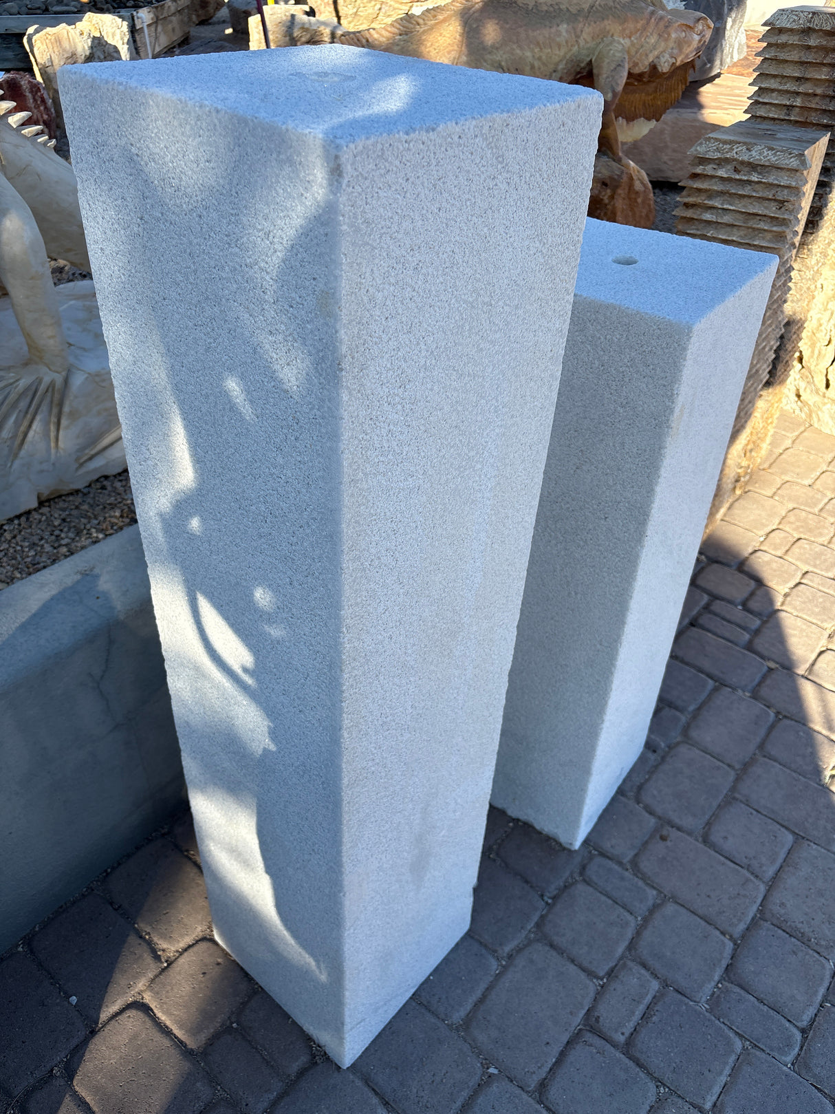 White Marble Pillar Fountain Pair - Textured With 4 Straight Sides
