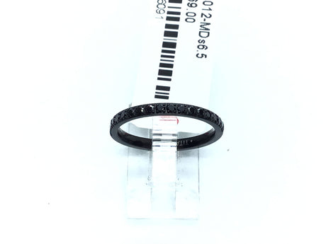 Thin black titanium band set with a row of black cubic zirconia halfway around