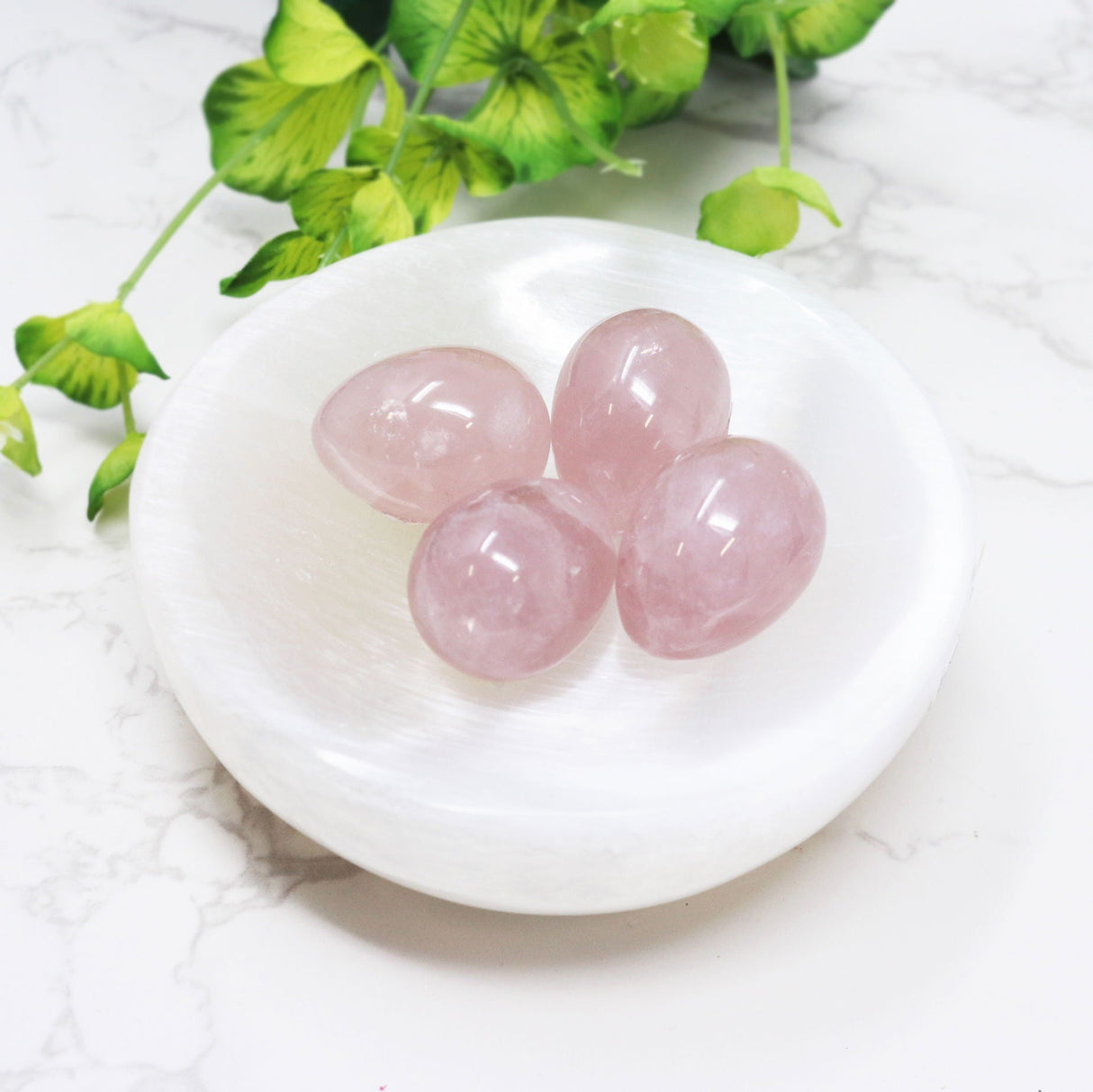 Rose Quartz Carved Eggs - Small with Lucite Stand