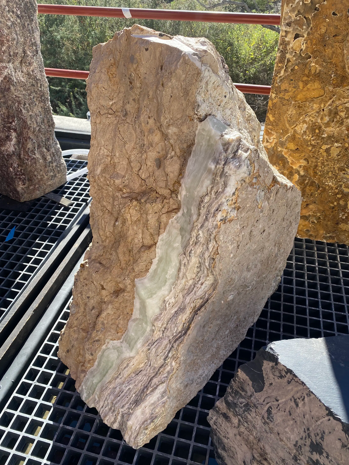 View of Travertine With Pearlescent Onyx Stripe Fountain
