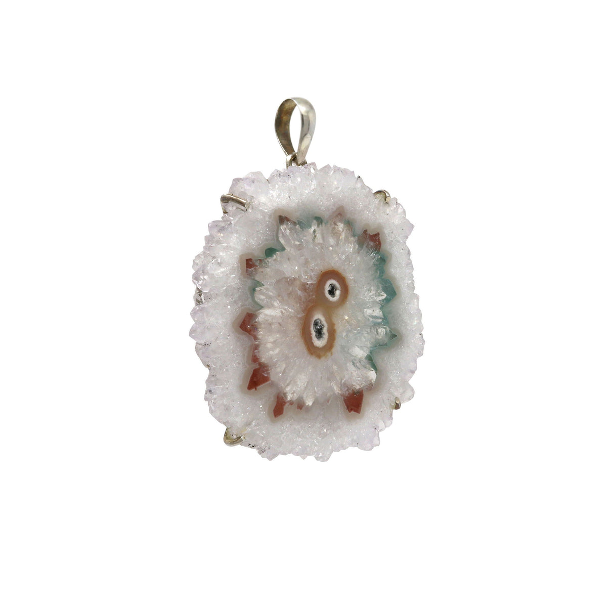 Quartz Stalactite Pendant with Teal and Red Agate Center