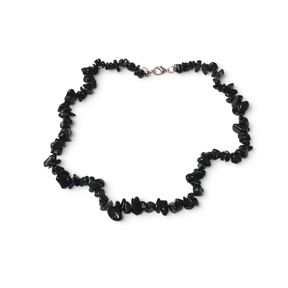 Rare Earth Gallery black obsidian chip necklace with polished irregular gemstone beads and a silver-tone clasp.