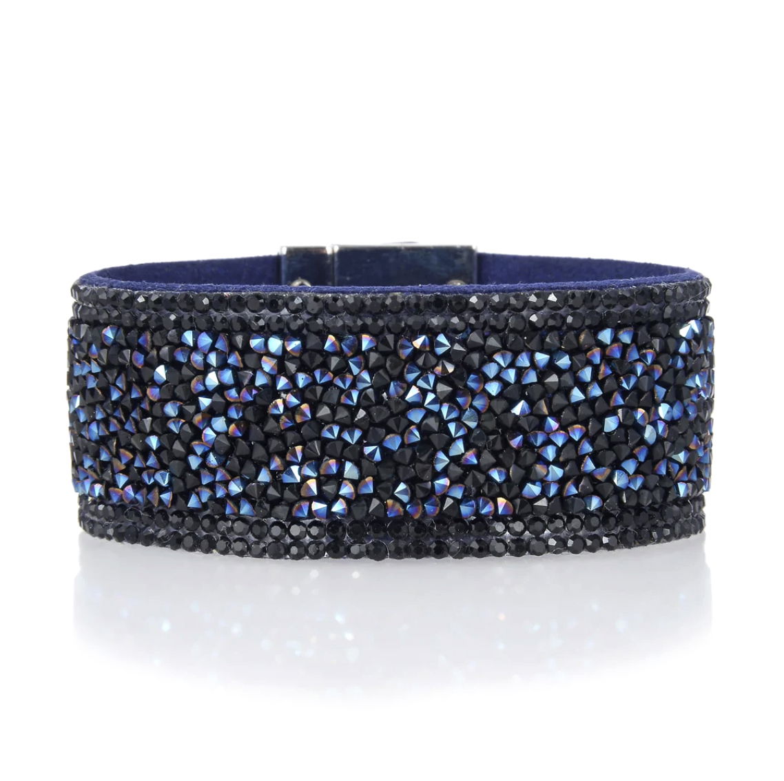 Narrow Crystal Wrap Bracelet - Navy Angular Shapes with Magnetic Clasp