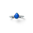 Rare Earth Gallery pear-shaped blue opal ring with a delicate textured silver band on a white background