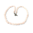 Rare Earth Gallery matte rose quartz necklace featuring tumbled rectangular beads on a silver-tone clasp