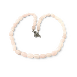 Rare Earth Gallery matte rose quartz necklace featuring tumbled rectangular beads on a silver-tone clasp