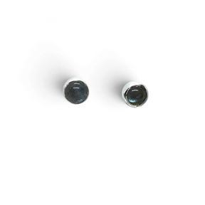 Rare Earth Gallery 5mm round labradorite cabochon stud earrings set in simple silver bezels