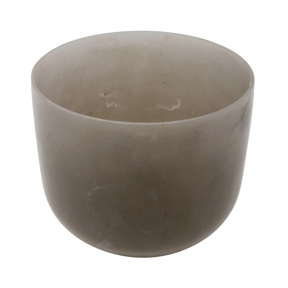 8-inch obsidian gem-infused quartz G note singing bowl, alternate angle on white