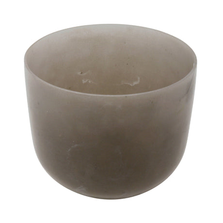 8-inch obsidian gem-infused quartz G note singing bowl, alternate angle on white