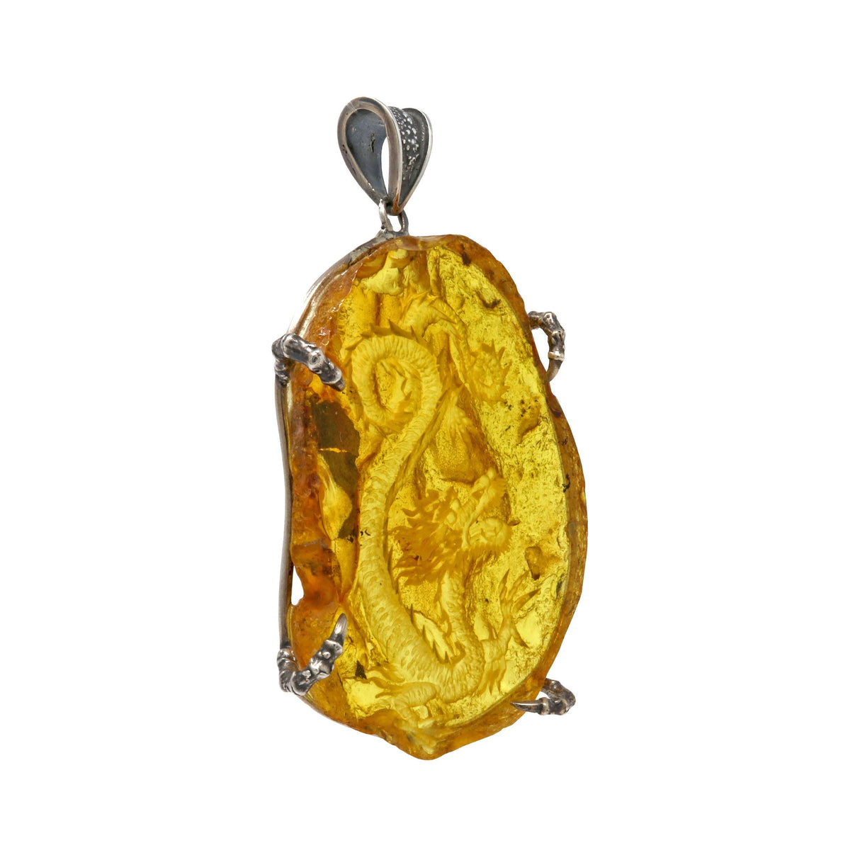 Hand-carved Honey Amber Dragon Pendant - Large Flat Specimen