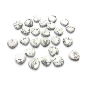 Rare Earth Gallery white howlite heart crystals with grey marble-like veining, 25mm polished stones