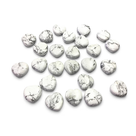 Rare Earth Gallery white howlite heart crystals with grey marble-like veining, 25mm polished stones