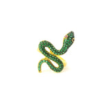 Nano Stone Ring - Green Snake with Red Eyes in Gold Vermeil over 925 Sterling Silver