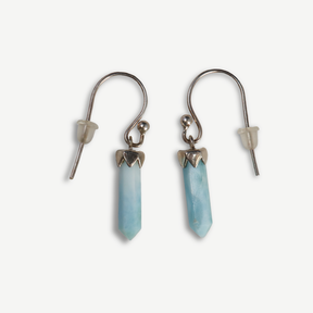 View of Larimar Dangle Earrings - Single Laser Point With 925 Sterling Silver Scalloped Lantern Top Bezel