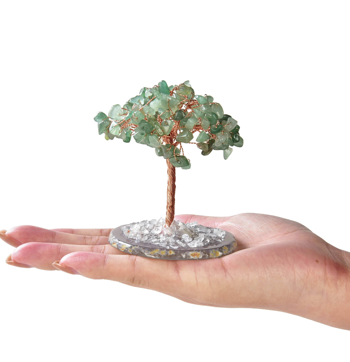 Gemstone Beaded Crystal Trees On Agate Slice Base