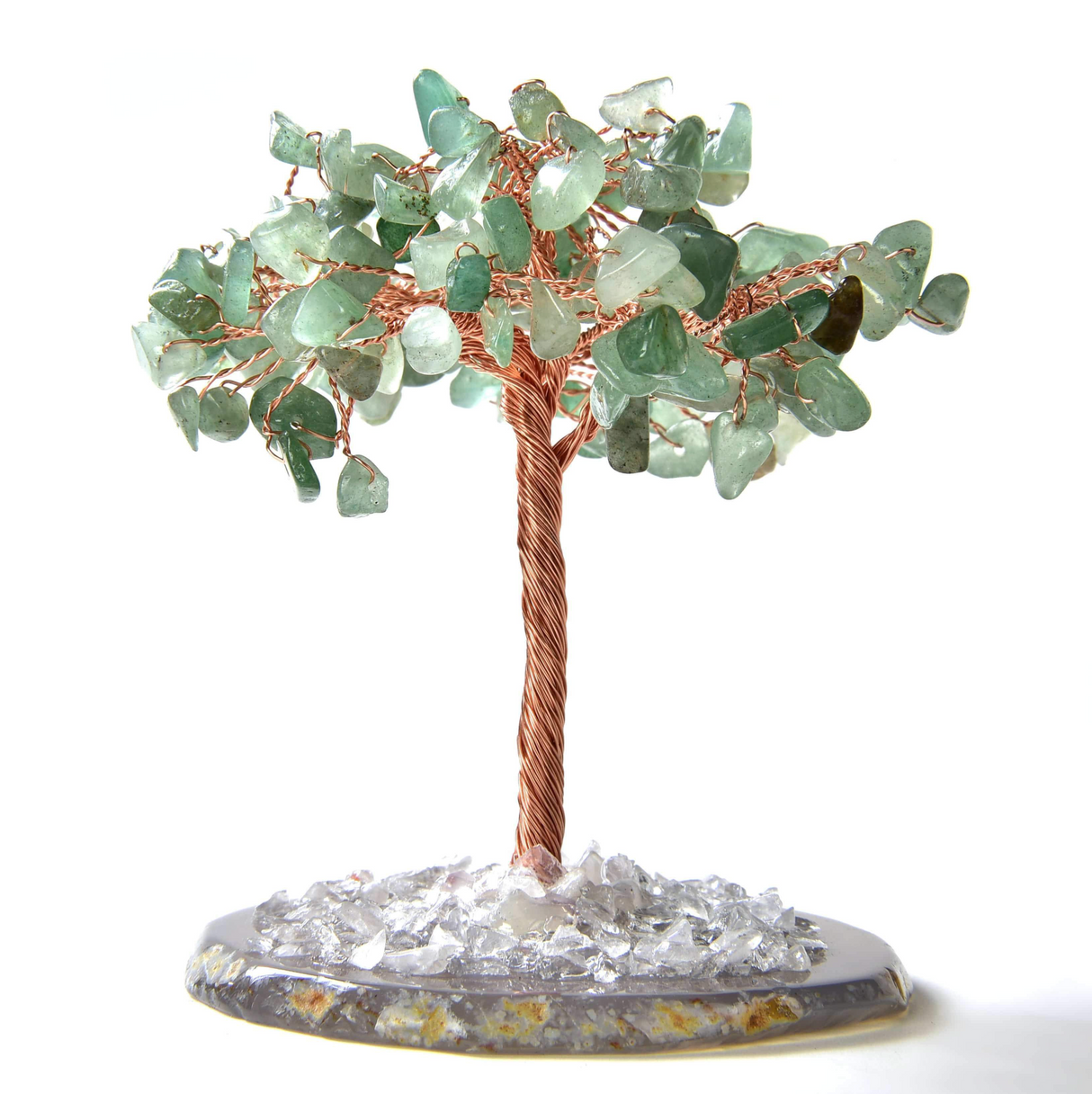 Gemstone Beaded Crystal Trees On Agate Slice Base