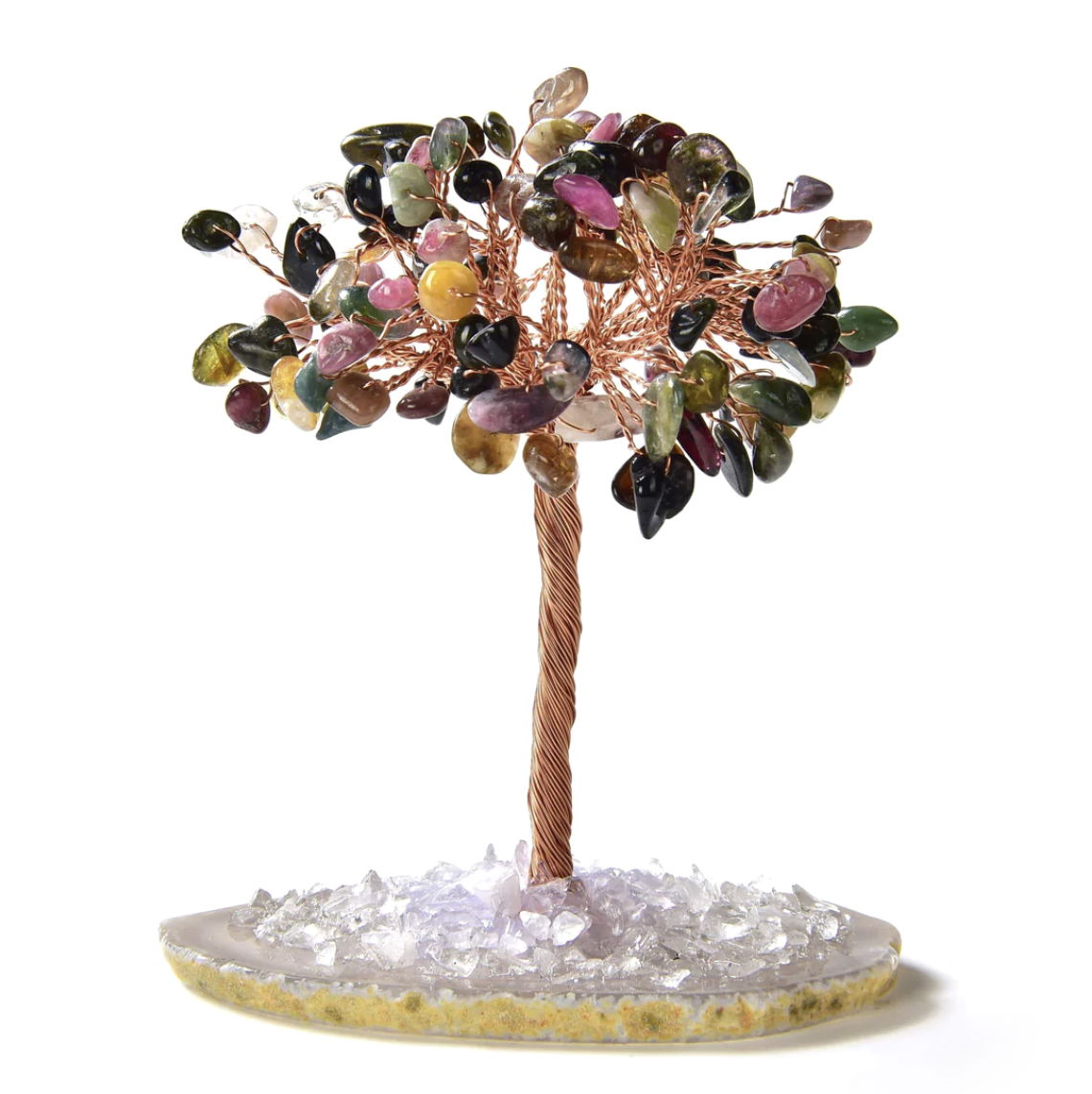Gemstone Beaded Crystal Trees On Agate Slice Base