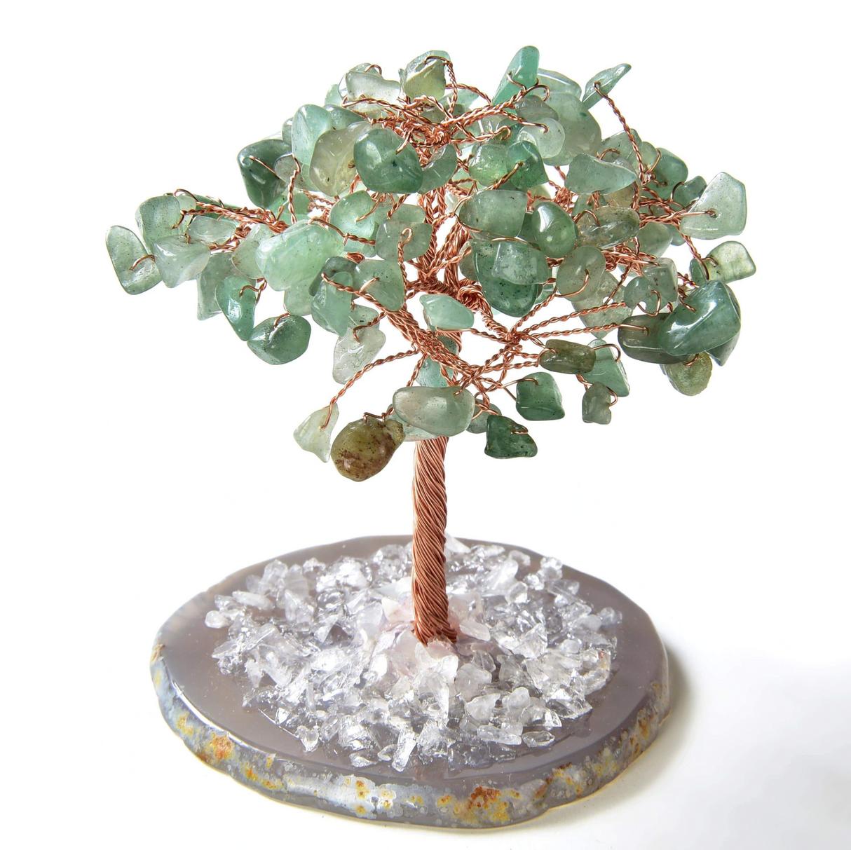 Gemstone Beaded Crystal Trees On Agate Slice Base