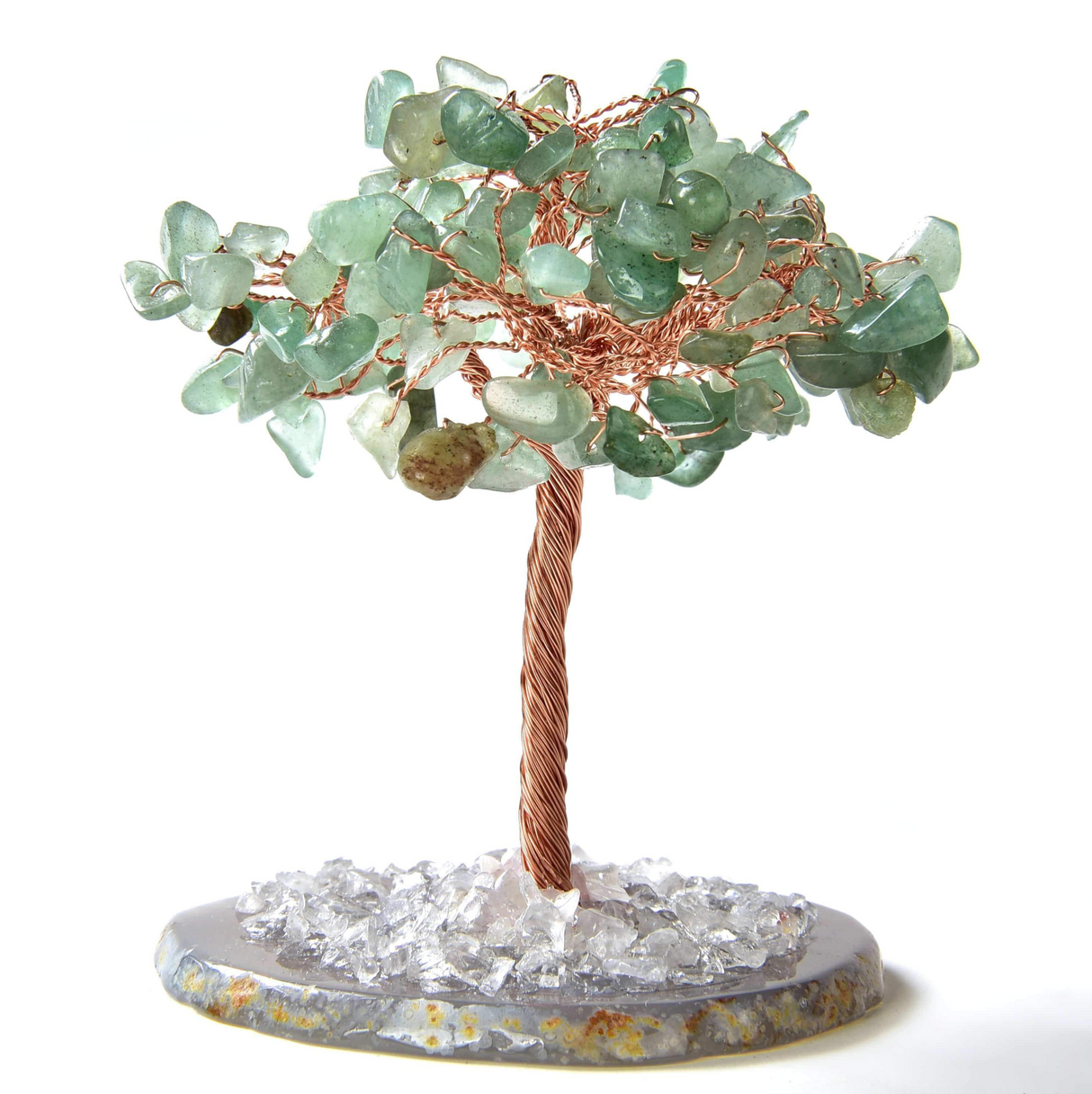 Gemstone Beaded Crystal Trees On Agate Slice Base
