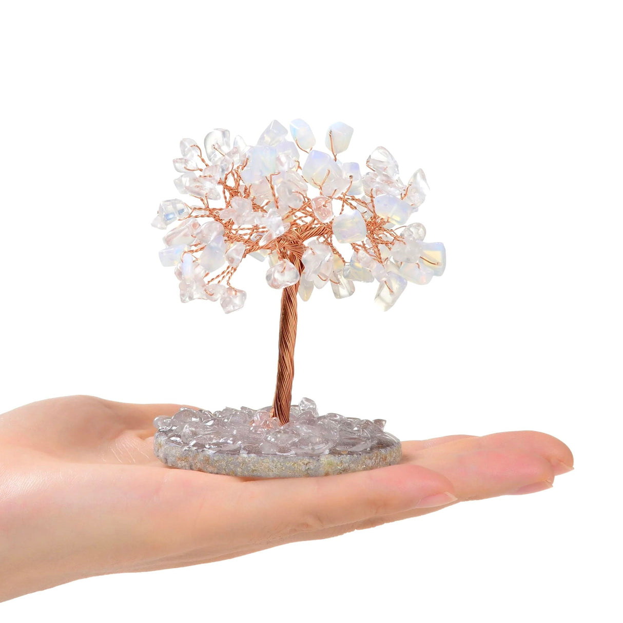 Gemstone Beaded Crystal Trees On Agate Slice Base