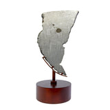 Muonionalusta Meteorite Slice with Troilite Inclusion on Steel Spinner Stand