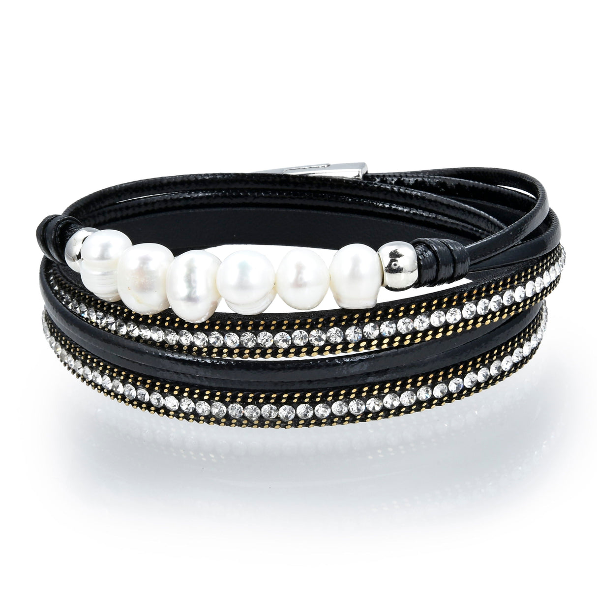 Double Wrap Pearl Bracelet - Black with Magnetic Clasp