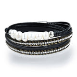 Double Wrap Pearl Bracelet - Black with Magnetic Clasp